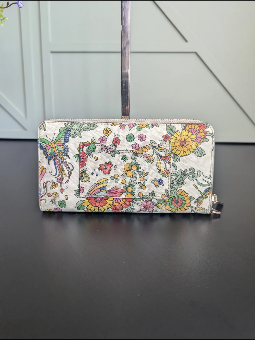 Tory Burch White Multicolor Floral & Bird Zip Wallet